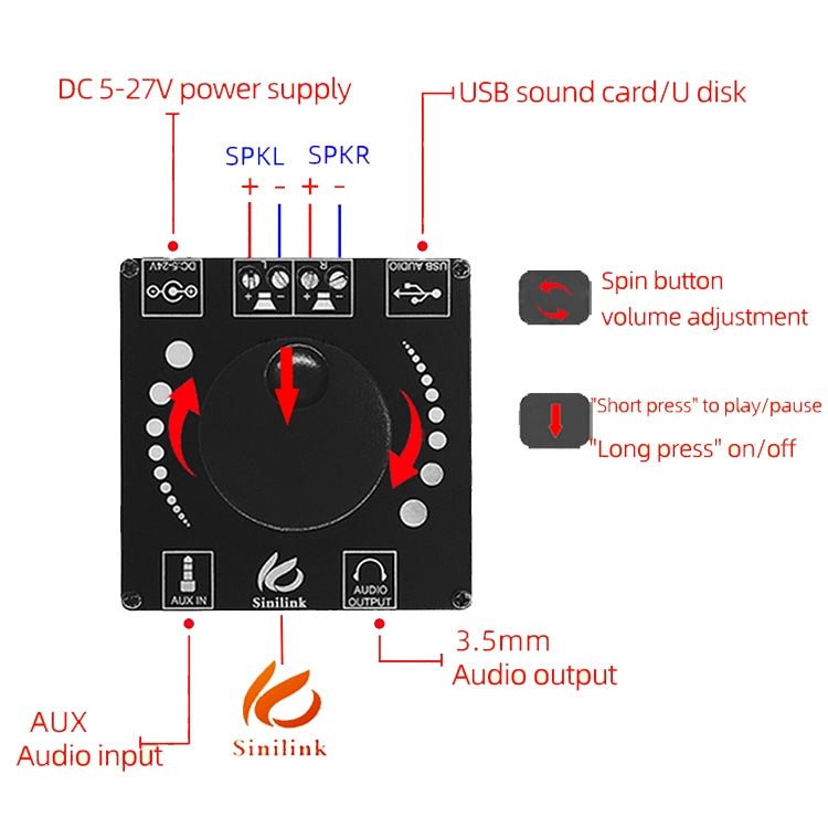 AP50H HiFi 2.0 Stereo Bluetooth Amplifier Board